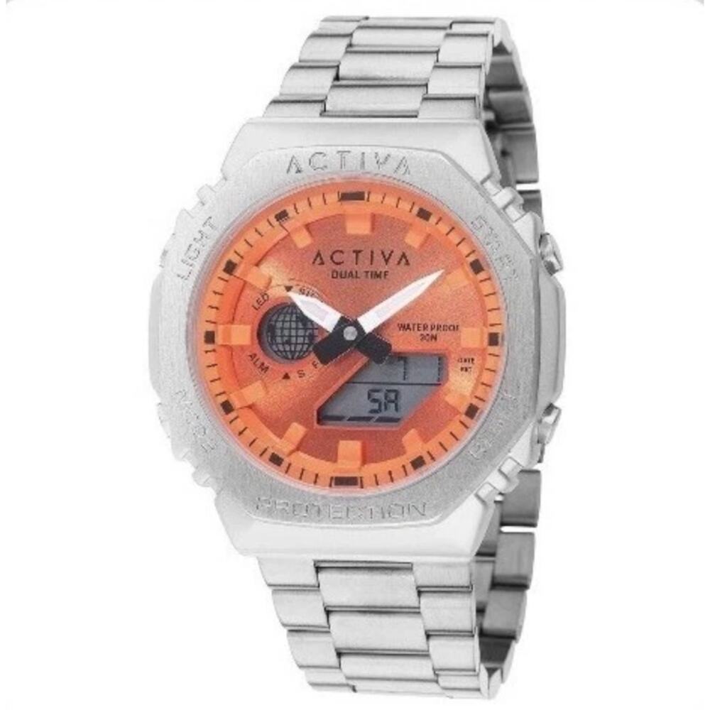 ACTIVA x INVICTA Digital/Analog 45.5mm Alloy Silver Orange Face ACWM423-001 NIB